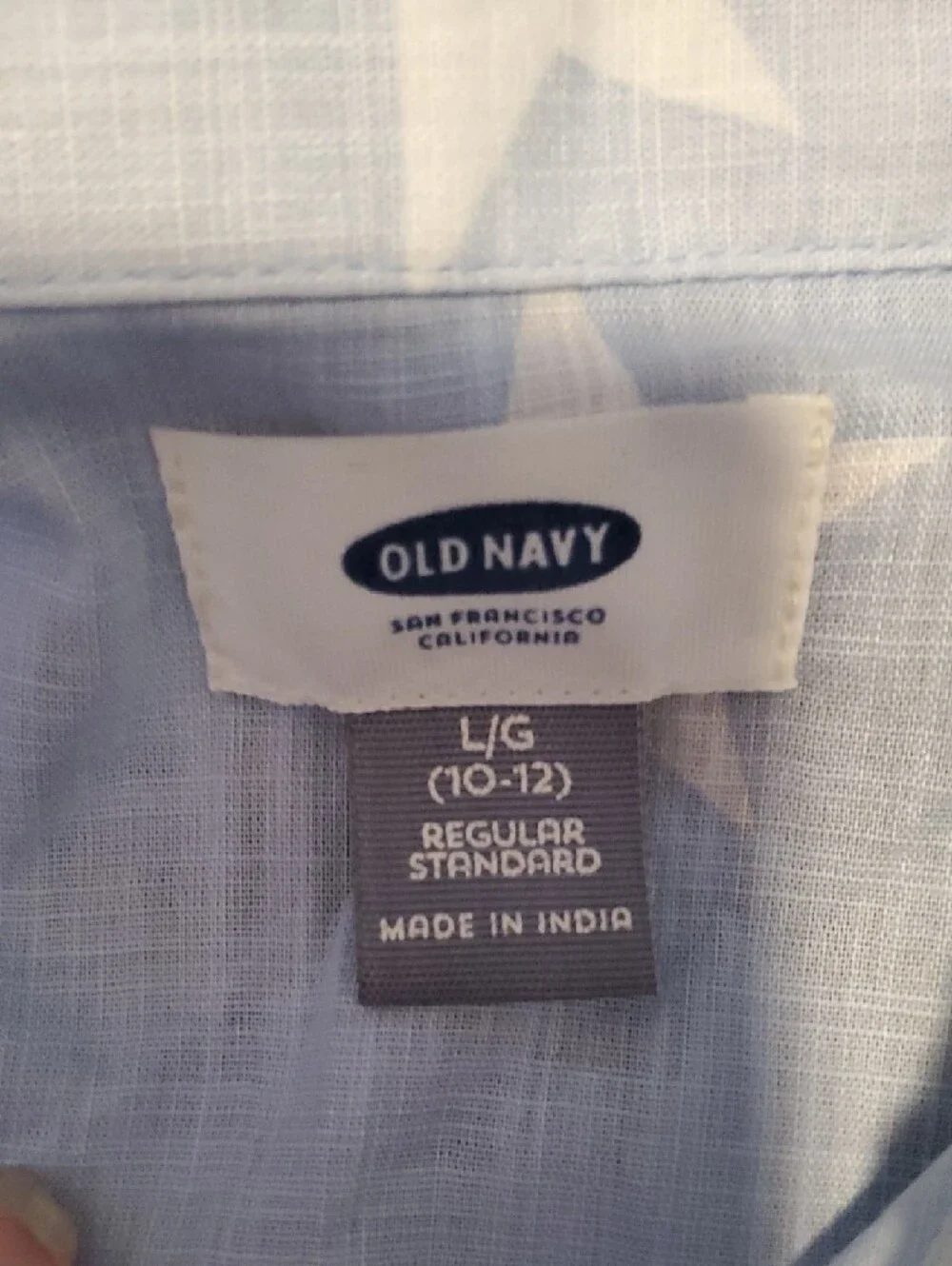 Old Navy Light Blue Star Button-Down Shirt with Red Stripe Pocket